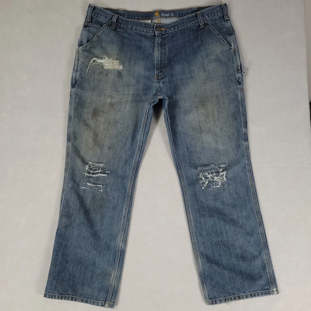 Carhartt Carpenter Jeans Mens 42x30 Blue Distressed Relaxed Fit Denim 103327-966